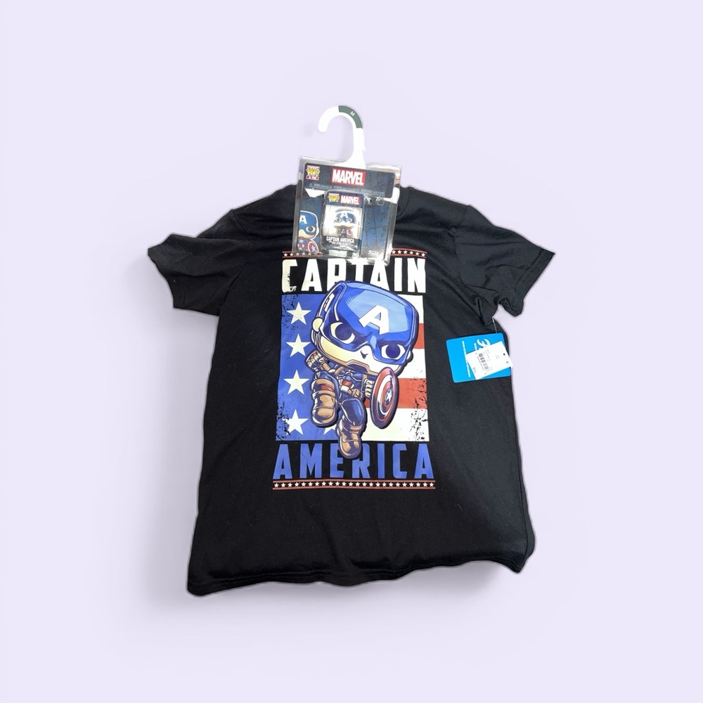 Marvel Captain America Black Tee with Blue and Red Graphic
